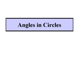 Angles in Circles Central Angles A central angle