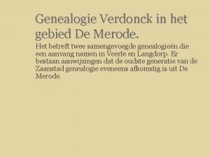 Genealogie Verdonck in het gebied De Merode Het