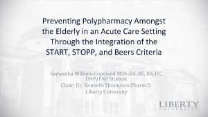 Preventing Polypharmacy Amongst the Elderly in an Acute