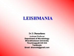 LEISHMANIA Dr D Dhanasekaran Assistant Professor Department of