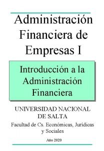 Administracin Financiera de Empresas I Introduccin a la