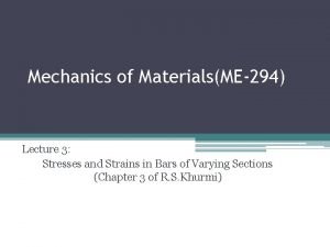 Mechanics of MaterialsME294 Lecture 3 Stresses and Strains