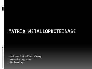 MATRIX METALLOPROTEINASE Andressa Obice Tony Voong November 29