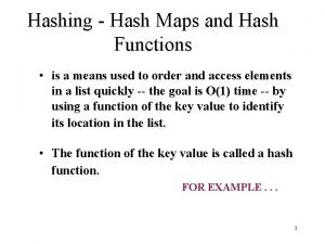 Hashing Hash Maps and Hash Functions is a