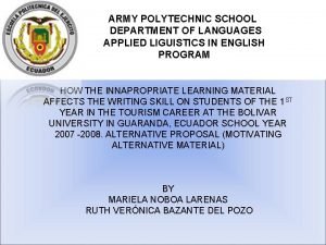 ARMY POLYTECHNIC SCHOOL DEPARTMENT OF LANGUAGES APPLIED LIGUISTICS
