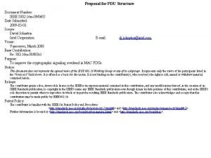 Proposal for PDU Structure Document Number IEEE S