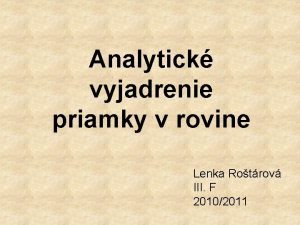 Parametricka rovnica Parametricka rovnica