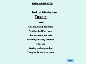 Good poem generator