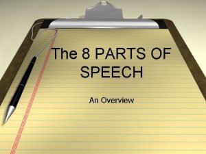 The 8 PARTS OF SPEECH An Overview Parts