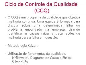 Ciclo de Controle da Qualidade CCQ O CCQ