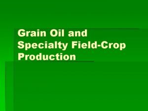 Grain Oil and Specialty FieldCrop Production Field Crops