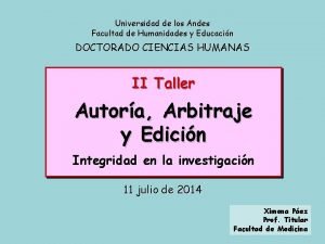 Universidad de los Andes Facultad de Humanidades y