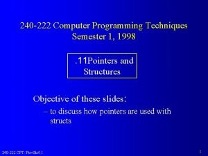 240 222 Computer Programming Techniques Semester 1 1998