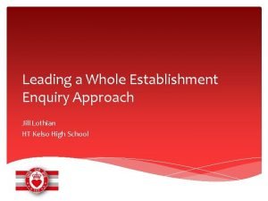 Leading a Whole Establishment Enquiry Approach Jill Lothian