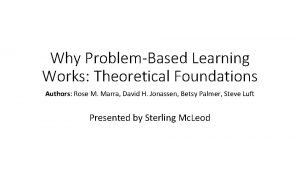 Why ProblemBased Learning Works Theoretical Foundations Authors Rose