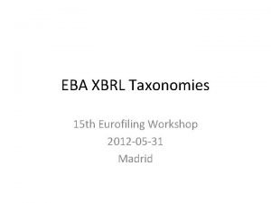 EBA XBRL Taxonomies 15 th Eurofiling Workshop 2012