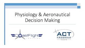 Physiology Aeronautical Decision Making Sensory Systems for Orientation
