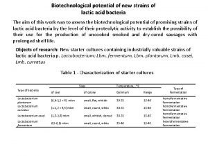 Biotechnological potential of new strains of lactic acid