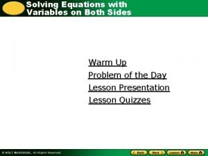 Solving Equations with Variables on Both Sides Warm