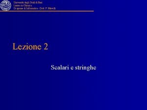 Universit degli Studi di Bari Laurea in Chimica