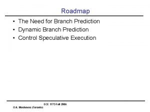 Roadmap The Need for Branch Prediction Dynamic Branch
