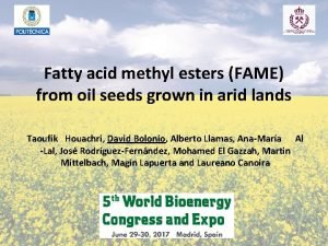 Fatty acid methyl esters FAME from oil seeds