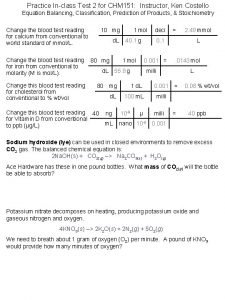 Practice Inclass Test 2 for CHM 151 Instructor