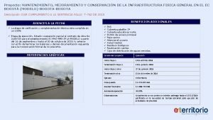 Proyecto MANTENIMIENTO MEJORAMIENTO Y CONSERVACIN DE LA INFRAESTRUCTURA