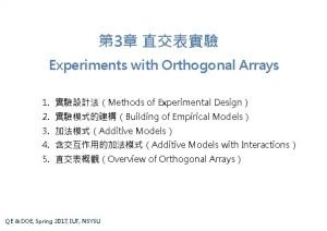 3 Experiments with Orthogonal Arrays 1 Methods of