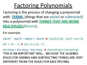 Classifying polynomials Classifying polynomials
