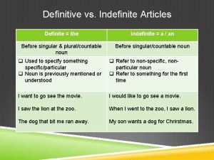 Definite vs indefinite article