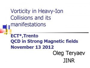 Vorticity in HeavyIon Collisions and its manifestations ECT