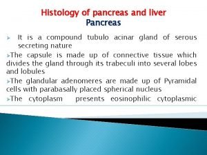 Histology of pancreas and liver Pancreas It is