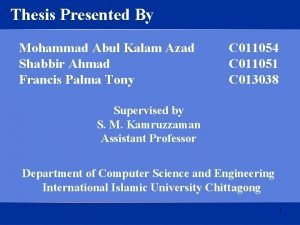 Thesis Presented By Mohammad Abul Kalam Azad Shabbir