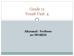 Grade 11 Vocab Unit 4 Abysmal Verbose 20