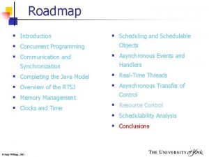 Roadmap Introduction Concurrent Programming Communication and Synchronization Completing