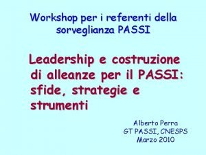 Workshop per i referenti della sorveglianza PASSI Leadership