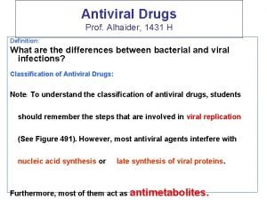 Antiviral Drugs Prof Alhaider 1431 H Definition What