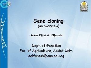 Gene cloning an overview Ameer Effat M Elfarash
