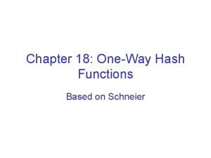 Chapter 18 OneWay Hash Functions Based on Schneier