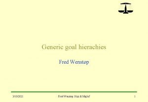 Generic goal hierachies Fred Wenstp 3102021 Fred Wenstp