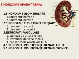 SINDROAME APARAT RENAL 1 SINDROAME GLOMERULARE 1 Sindromul