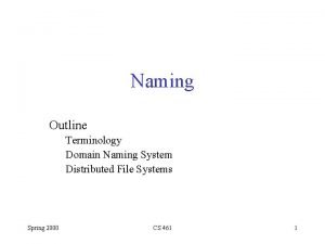 Naming Outline Terminology Domain Naming System Distributed File