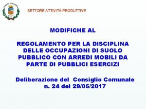 SETTORE ATTIVIT PRODUTTIVE MODIFICHE AL REGOLAMENTO PER LA