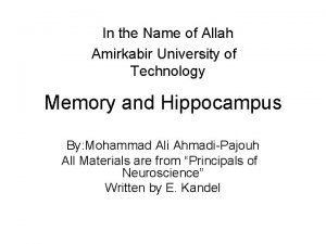 In the Name of Allah Amirkabir University of