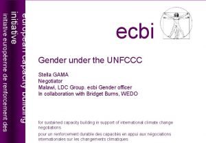 Gender under the UNFCCC Stella GAMA Negotiator Malawi