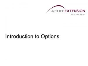 Introduction to Options The Basics of Options An