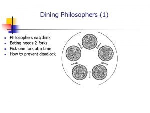 Dining Philosophers 1 n n Philosophers eatthink Eating