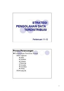 STRATEGI PENGOLAHAN DATA TERDISTRIBUSI Pertemuan 11 12 Proses