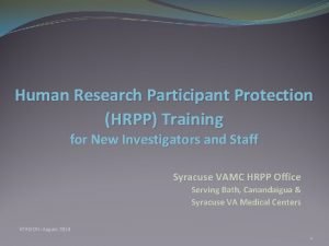 Human Research Participant Protection HRPP Training for New